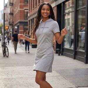 Tommy Hilfiger Gray Hoodie Dress | Logo Sweatshirt Dress | Casual Athleisure